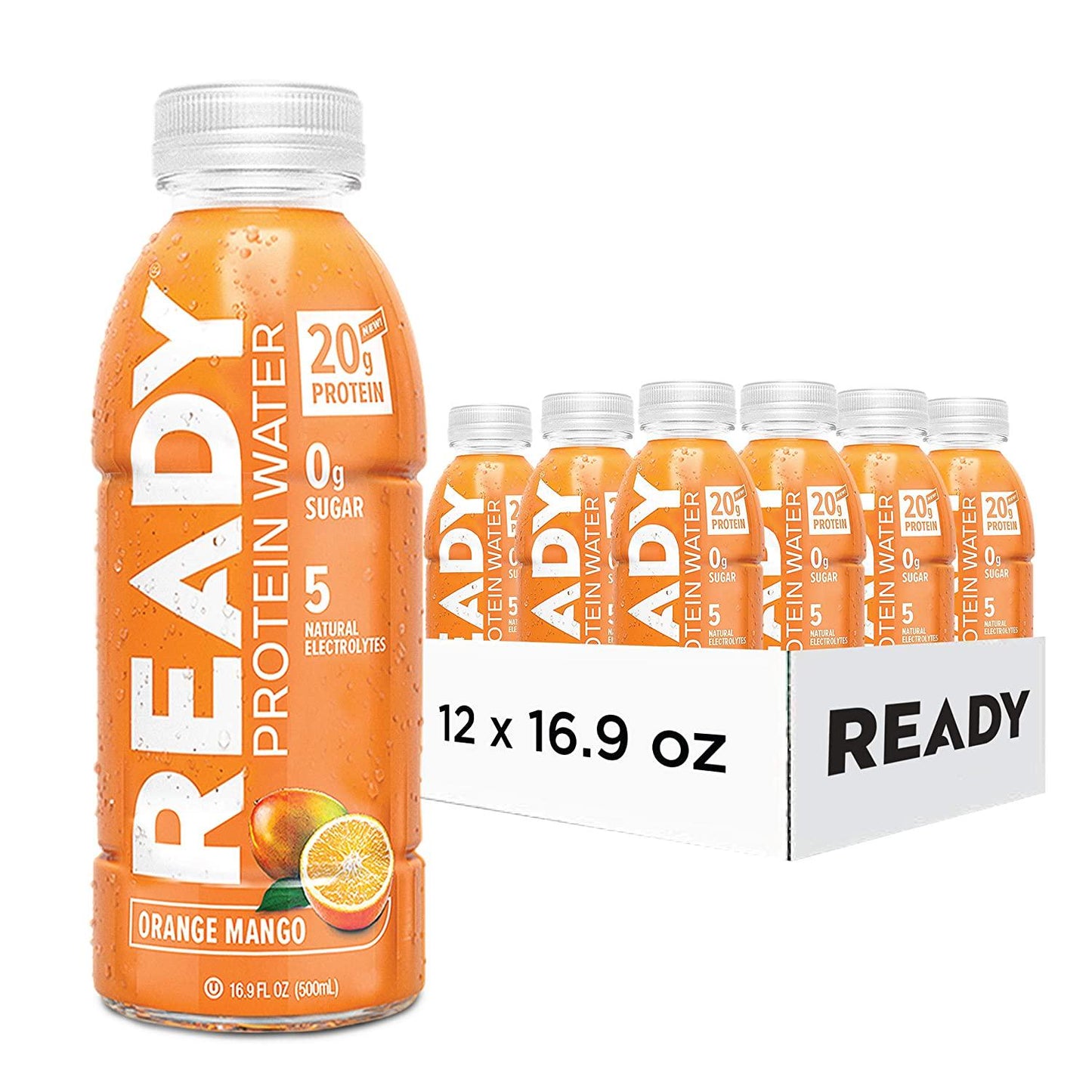 Ready Protein Water, 20g of Whey Protein Isolate, Sugar Free, Orange Mango, 12-Pack, 16.9 Fluid Ounces Each