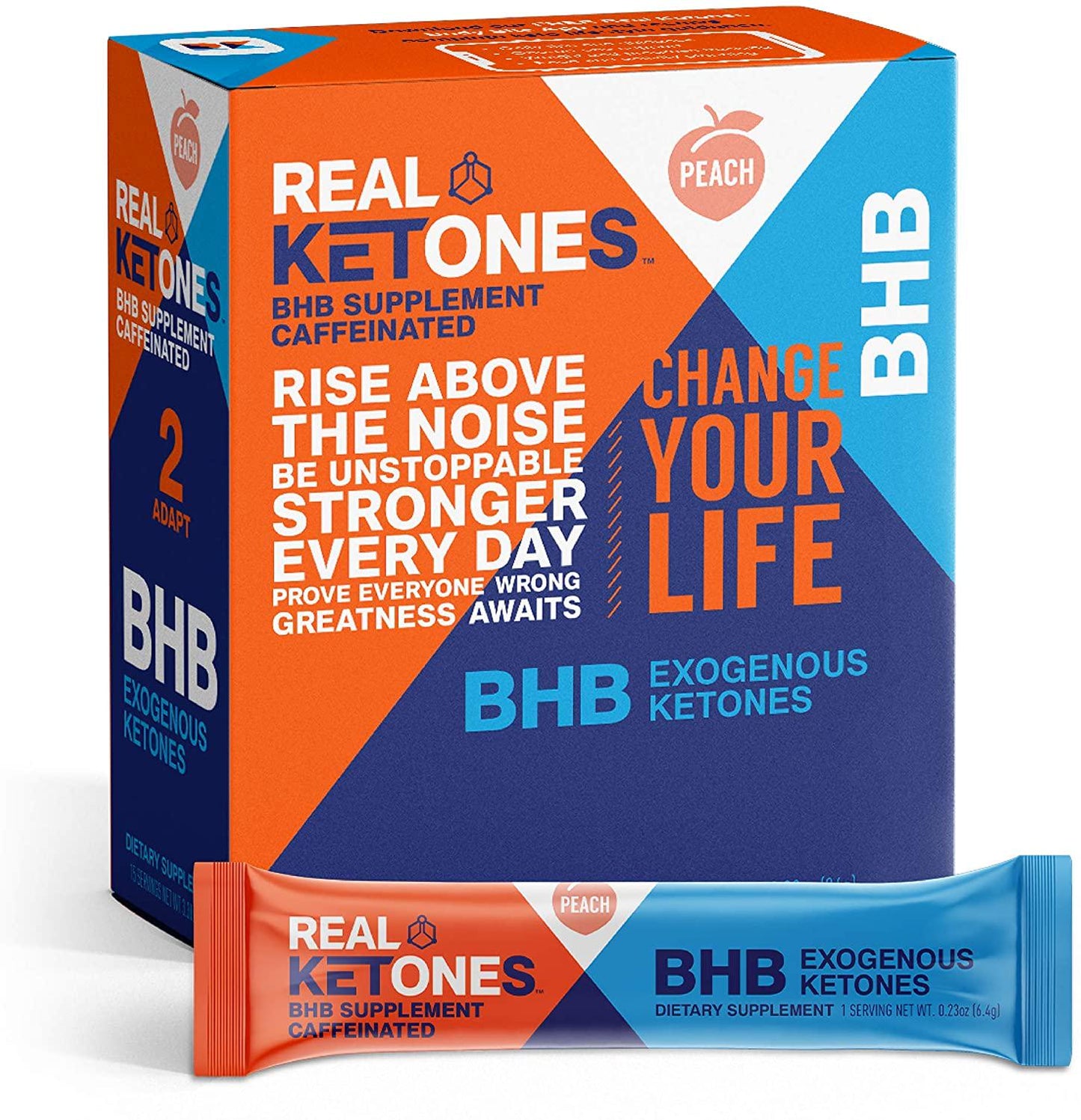 Real Ketones Exogenous Keto D-BHB Powder with Caffeine- 15 Stick Packets- Drink Mix Peach Supplement with Electrolytes