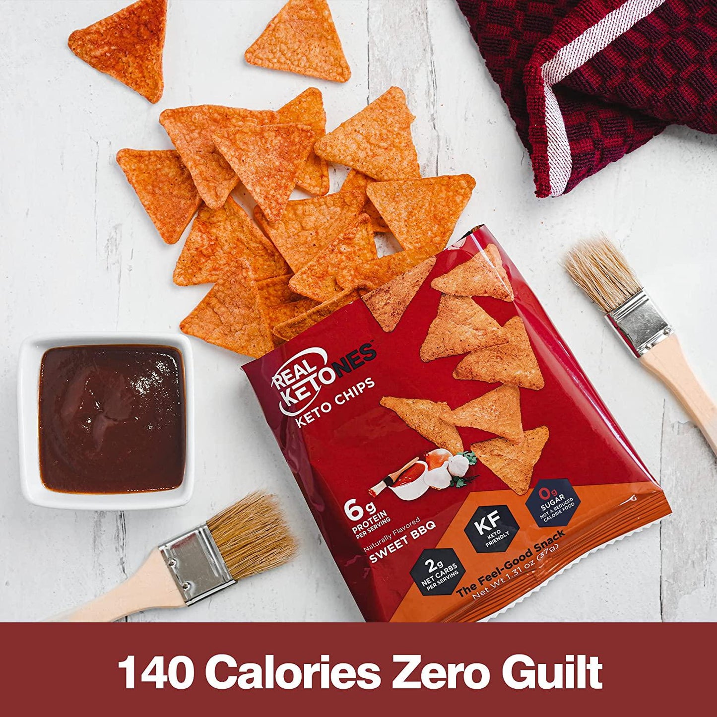 Real Ketones - Keto Protein Chips with MCT, Tortilla Style, Sweet BBQ Flavor, 8 Pack, Low Carb Food, No Sugar Snack