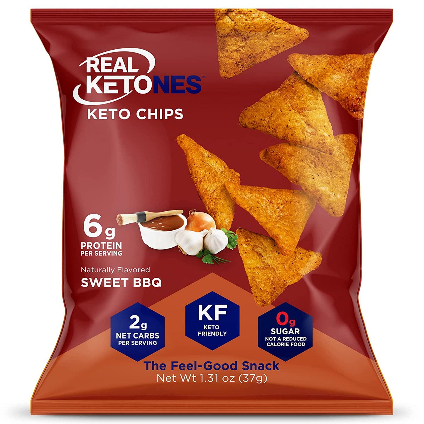 Real Ketones - Keto Protein Chips with MCT, Tortilla Style, Sweet BBQ Flavor, 8 Pack, Low Carb Food, No Sugar Snack