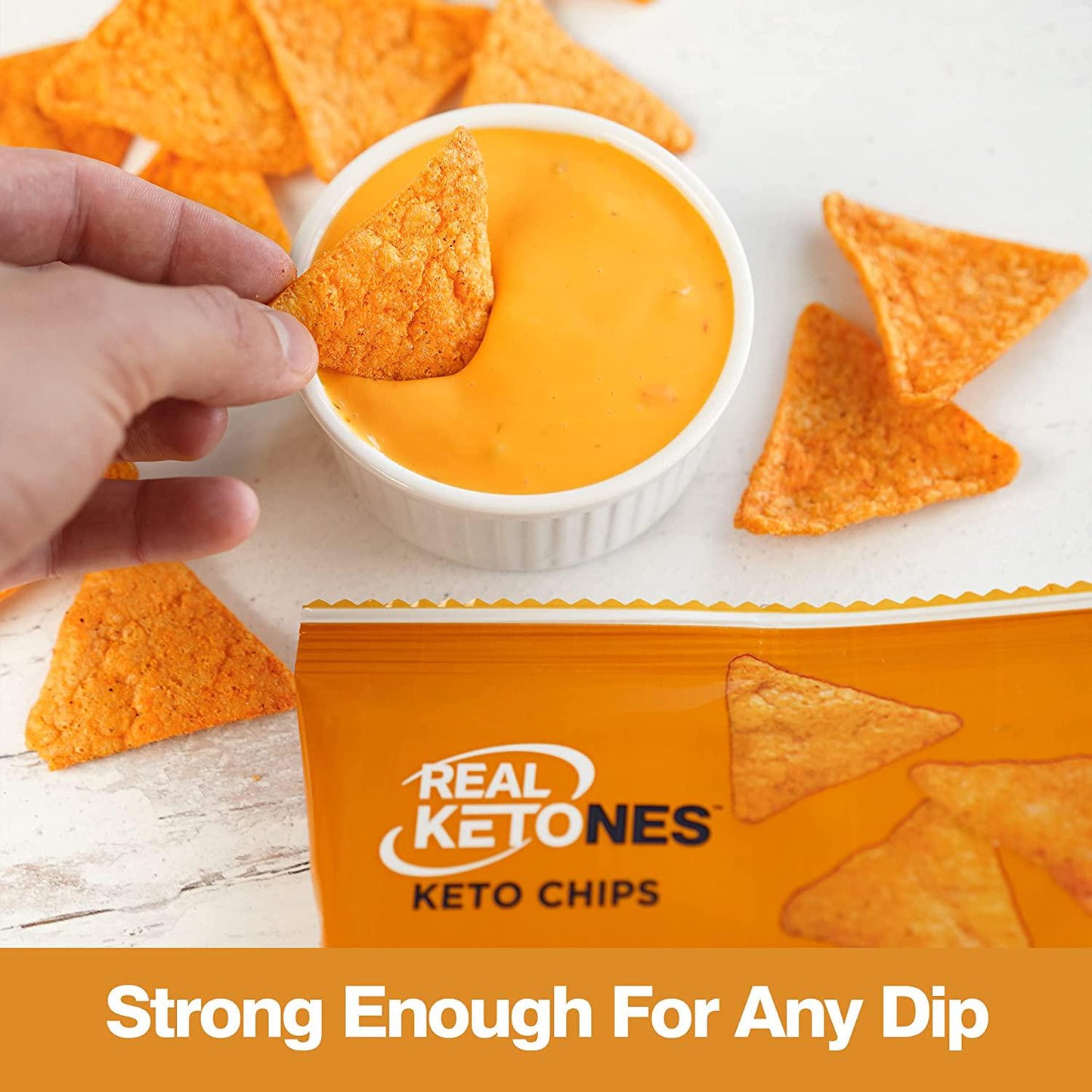 Real Ketones - Keto Protein Chips with MCT, Tortilla Style, Nacho Cheese flavor, 8 Pack, Low Carb Food, No Sugar Snack