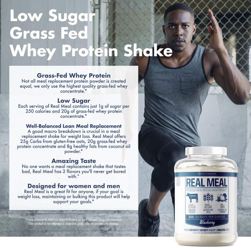 Real Meal by NutraOne - Lean Meal Replacement Powder For Weight Loss and Diet | Including Grass-Fed Whey, Coconut Oil and Organic Oats.* (Blueberry 2.6 lbs.)