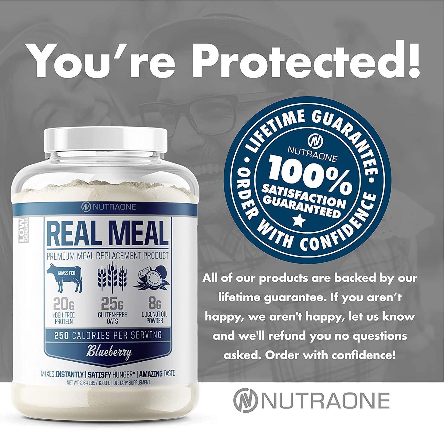 Real Meal by NutraOne - Lean Meal Replacement Powder For Weight Loss and Diet | Including Grass-Fed Whey, Coconut Oil and Organic Oats.* (Blueberry 2.6 lbs.)