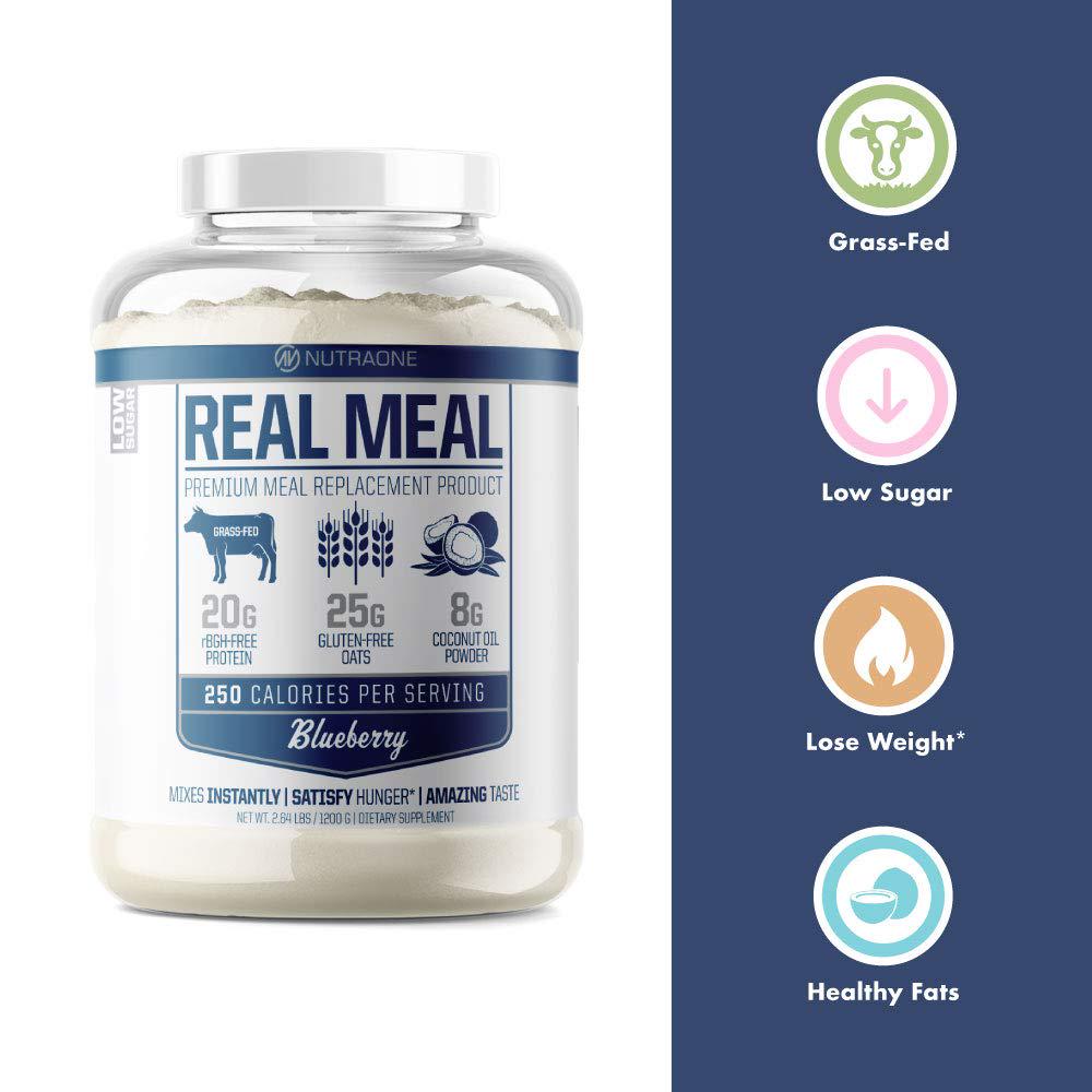 Real Meal by NutraOne - Lean Meal Replacement Powder For Weight Loss and Diet | Including Grass-Fed Whey, Coconut Oil and Organic Oats.* (Blueberry 2.6 lbs.)