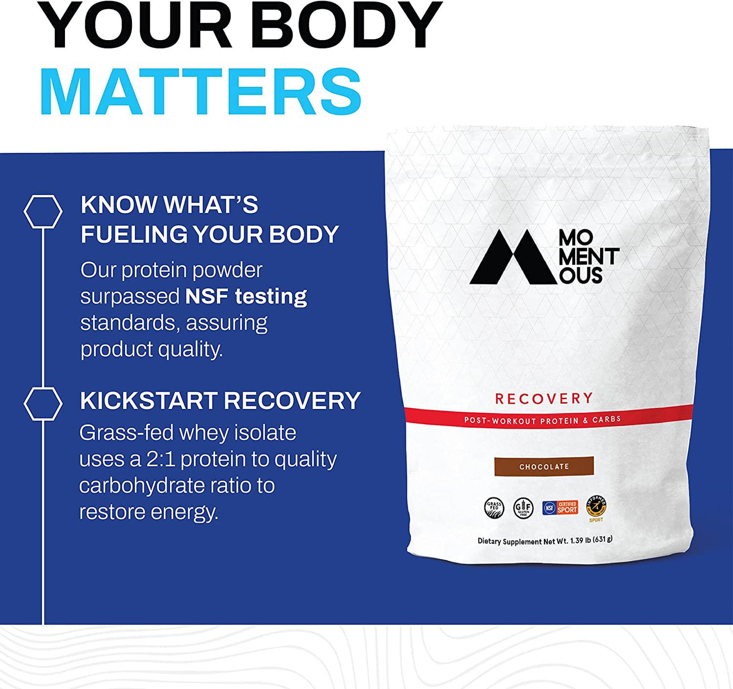 Recovery Grass-Fed Whey Protein Isolate, Post-Workout Protein Powder, 15 Servings, Gluten-Free, NSF Certified (Chocolate)