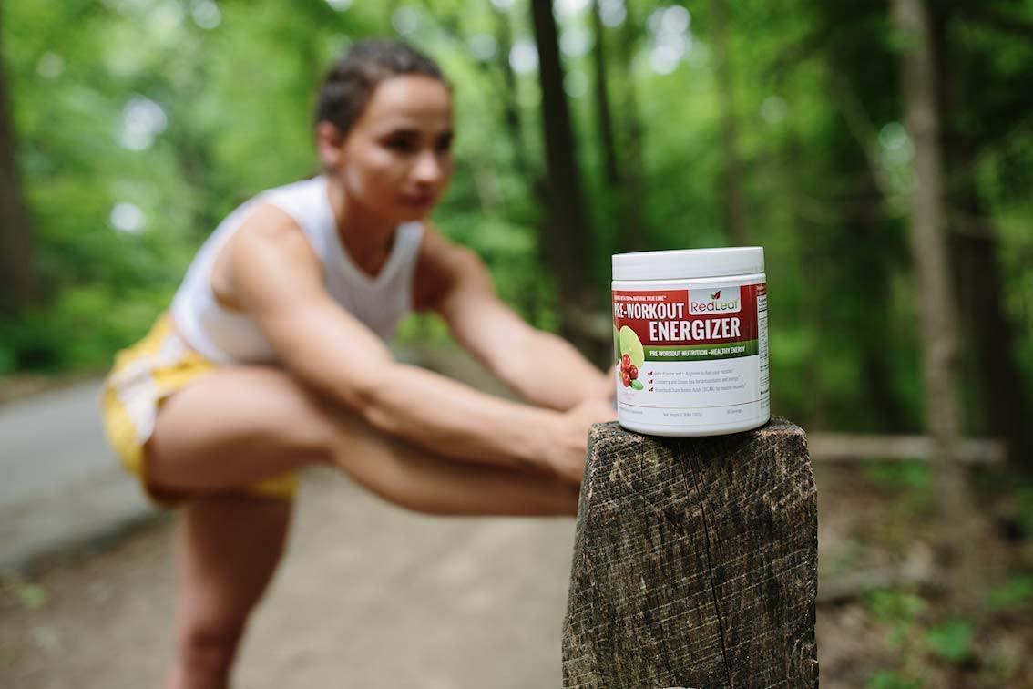 Red Leaf Pre-Workout Energizer Powder, Pre Workout for Women and Men, BCAA's, Beta-Alanine, Amino Acids, Green Tea, Natural Cranberry Lime Flavor - 30 Servings