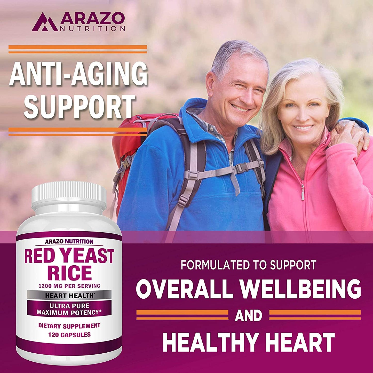 Red Yeast Rice Extract 1200 mg – Citrinin Free Supplement – Vegetarian 120 Capsules - Arazo Nutrition