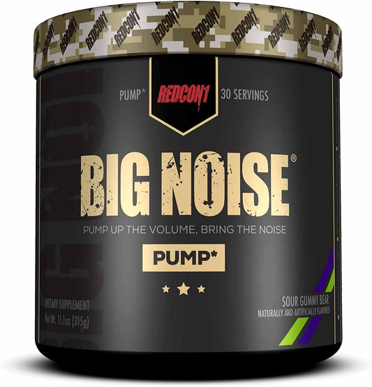 Redcon1 Big Noise Pump Formula (Sour Gummy Bear) Non Stimulant Pre Workout, Increased Energy and Focus, Intense Pumps, Vasodilator (30 Servings)