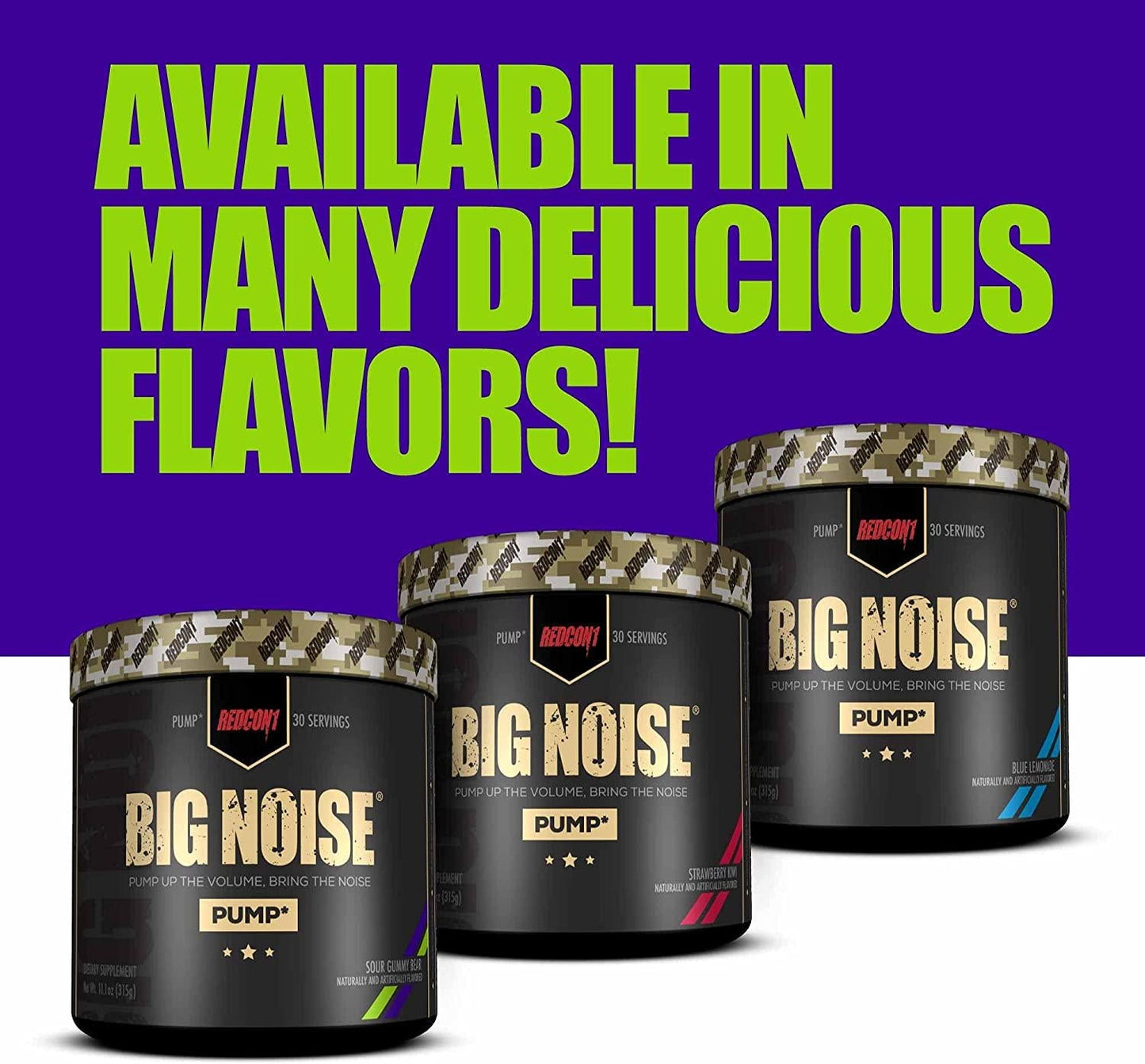 Redcon1 Big Noise Pump Formula (Sour Gummy Bear) Non Stimulant Pre Workout, Increased Energy and Focus, Intense Pumps, Vasodilator (30 Servings)