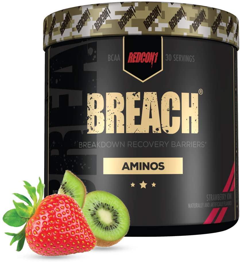 Redcon1 - Breach BCAAs (30 Servings) - Amino Acids, 2:1:1 BCAA Ratio, Increase Recovery, Caffeine Free, Strength and Endurance Support (Strawberry Kiwi)