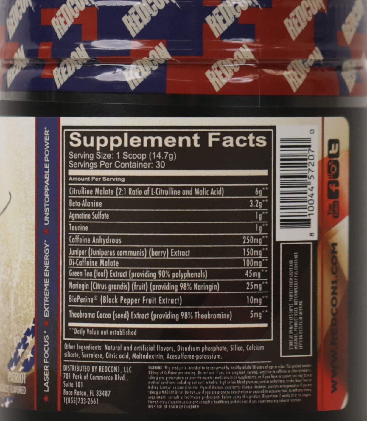 Redcon1 Total War - Pre Workout, 30 Servings, Boost Energy, Increase Endurance and Focus, Beta-Alanine, 350mg Caffeine, Citrulline Malate, Nitric Oxide Booster - Keto Friendly (Patriot)