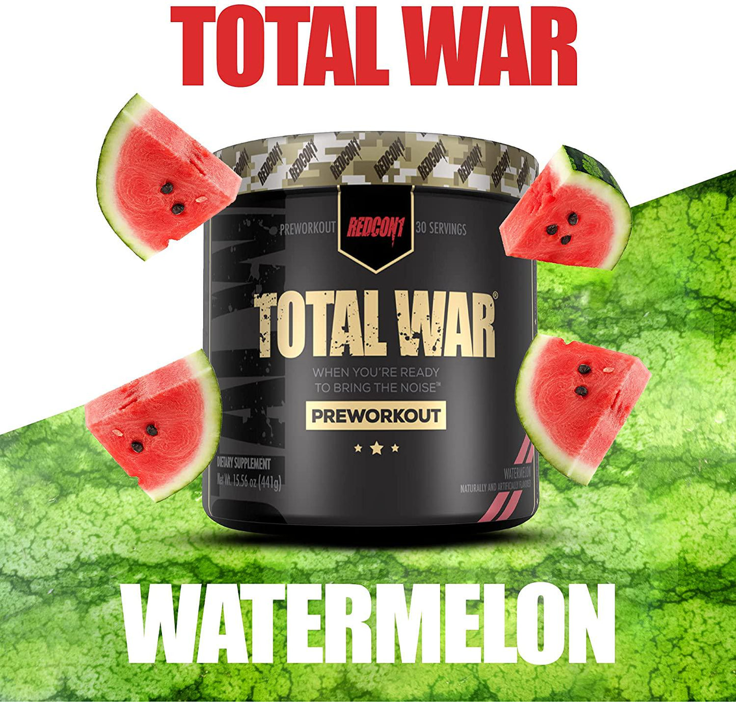 Redcon1 Total War - Pre Workout, 30 Servings, Boost Energy, Increase Endurance and Focus, Beta-Alanine, Caffeine (Watermelon)