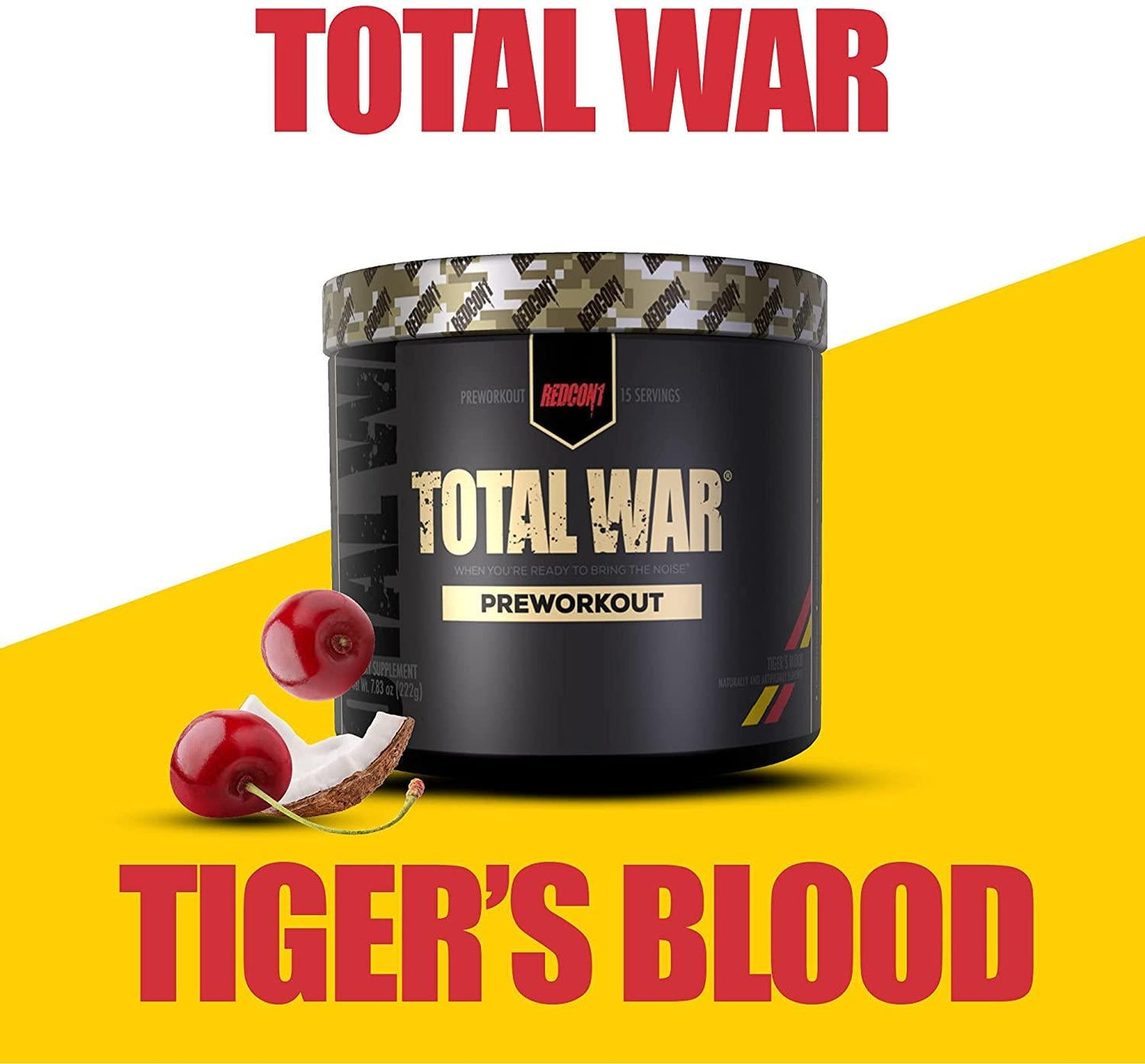 Redcon1 - Total War - Preworkout - All New (15 Servings) Boost Energy, Increased Lasting Endurance, Citrulline Malate, Beta-Alanine, Keto Friendly, (Tigers Blood)