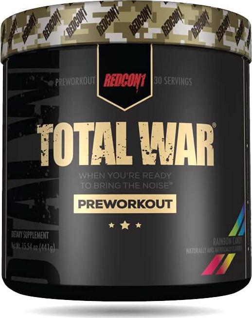 Redcon1 Total War - Pre Workout, 30 Servings, Boost Energy, Increase Endurance and Focus, Beta-Alanine, 350mg Caffeine, Citrulline Malate, Nitric Oxide Booster - Keto Friendly (Rainbow Candy)