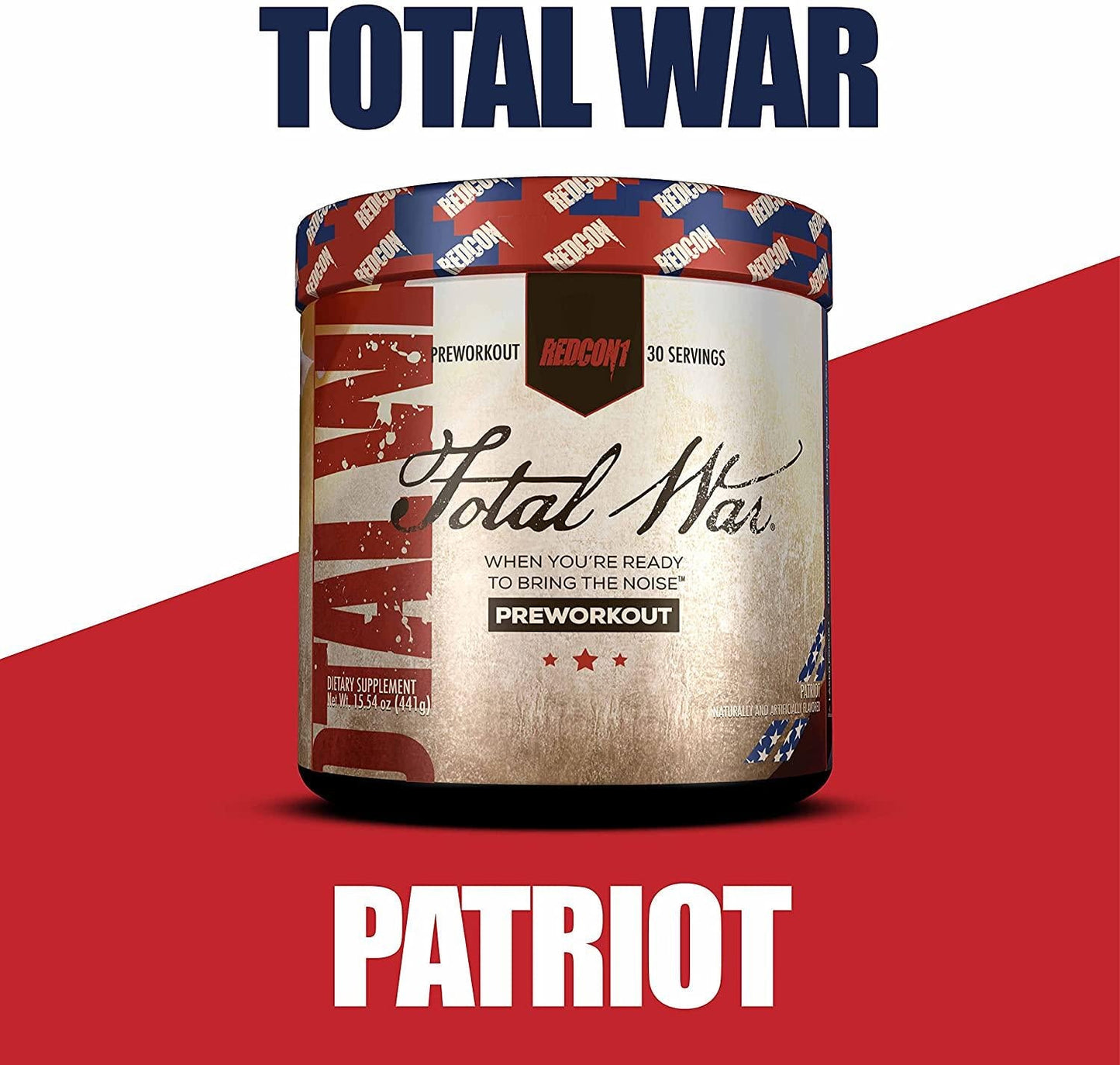 Redcon1 Total War - Pre Workout, 30 Servings, Boost Energy, Increase Endurance and Focus, Beta-Alanine, 350mg Caffeine, Citrulline Malate, Nitric Oxide Booster - Keto Friendly (Patriot)