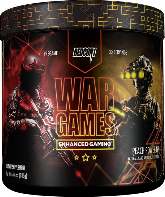 Redcon1 - War Games (30 Servings) Gaming Supplement - Nootropic Hyper Focus, Combat Fatigue, Enhanced Reaction Time, Improves Visual Recovery, Support Low Light Focus (Peach Power-Up)