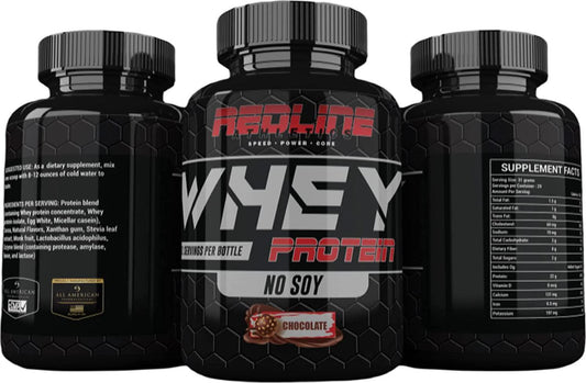 Redline Protein Powder - Chocolate - Whey Protein Concentrate, Isolate, Casein, and Eggs. Soy Free