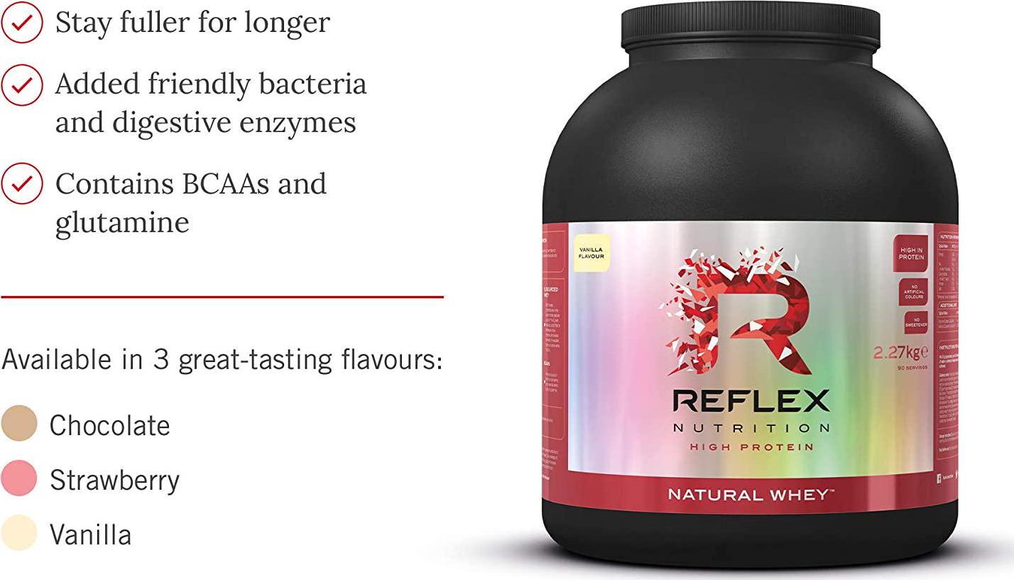 Reflex Nutrition Natural Whey Protein Powder 20g of protein 97 Calories Inc Glutamine and BCAAs 9 Amino Acids No Added Sugars (Vanilla) (2.27kg) (Made in the UK)