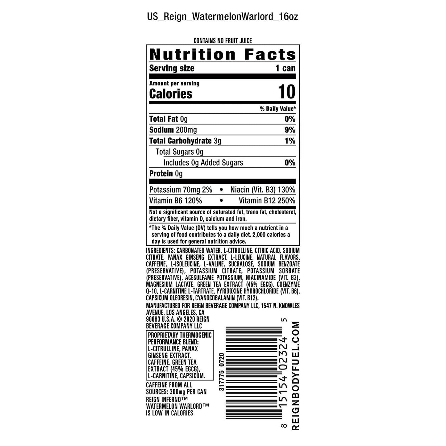 Reign Inferno Thermogenic Fuel Fitness Performance Drink 16 Fl Oz Pack of, Watermelon Warlord, (Pack of 12) and Total Body Fuel, Razzle Berry, Fitness and Performance Drink, 16 Oz (Pack of 12)