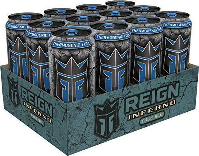 Reign Inferno True Blu, Thermogenic Fuel, Fitness and Performance Drink, 16 Ounce (Pack of 12) and Total Body Fuel, Lilikoi Lychee, Fitness and Performance Drink, 16 Fl Oz (Pack of 12)