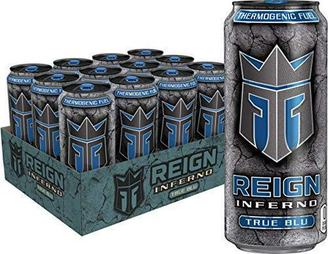 Reign Inferno True Blu, Thermogenic Fuel, Fitness and Performance Drink, 16 Ounce (Pack of 12) and Total Body Fuel, Lilikoi Lychee, Fitness and Performance Drink, 16 Fl Oz (Pack of 12)