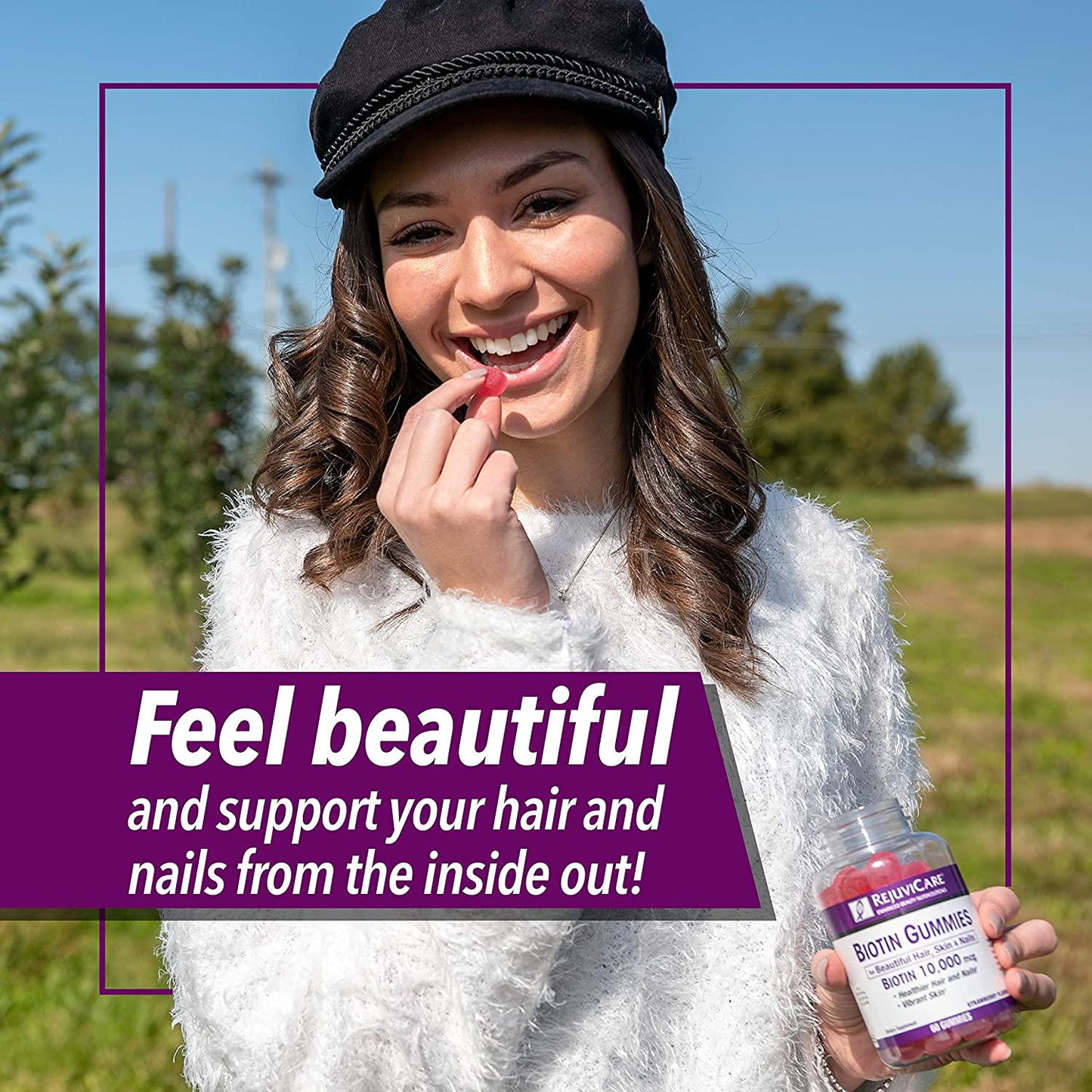 Rejuvicare Biotin Gummies 10,000mcg for Beautiful Hair, Skin and Nails, 30 servings