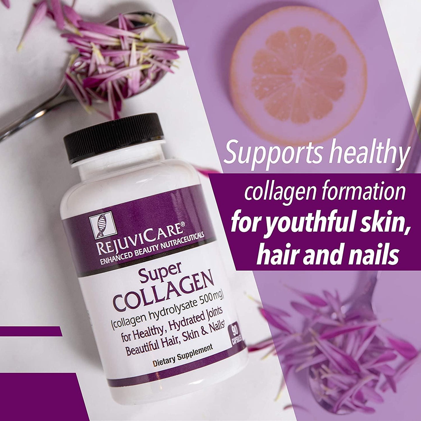 Rejuvicare Super Collagen Capsules for Beauty, Healthy Joints, Hair, Skin, and Nails, 90 servings