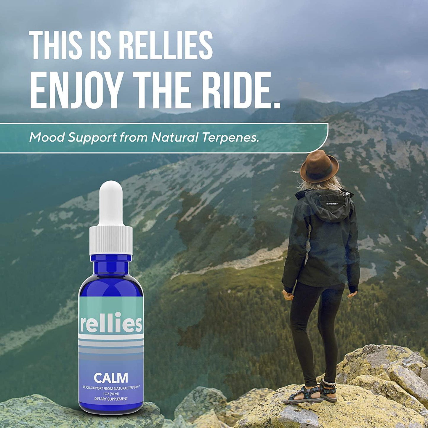 Rellies Natural Calm Mood Support Drops To Put Stress and Anxiety to Bed (30 Servings) Natural Terpenes    