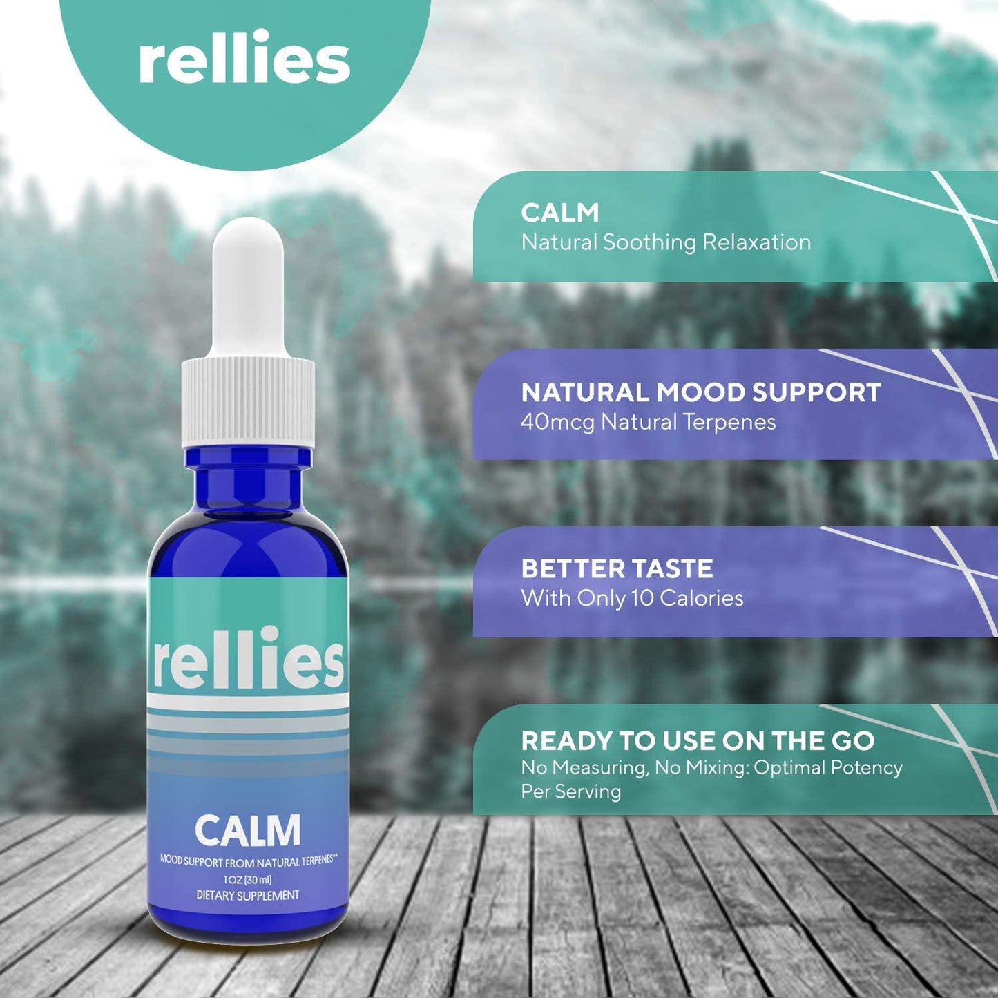 Rellies Natural Calm Mood Support Drops To Put Stress and Anxiety to Bed (30 Servings) Natural Terpenes    
