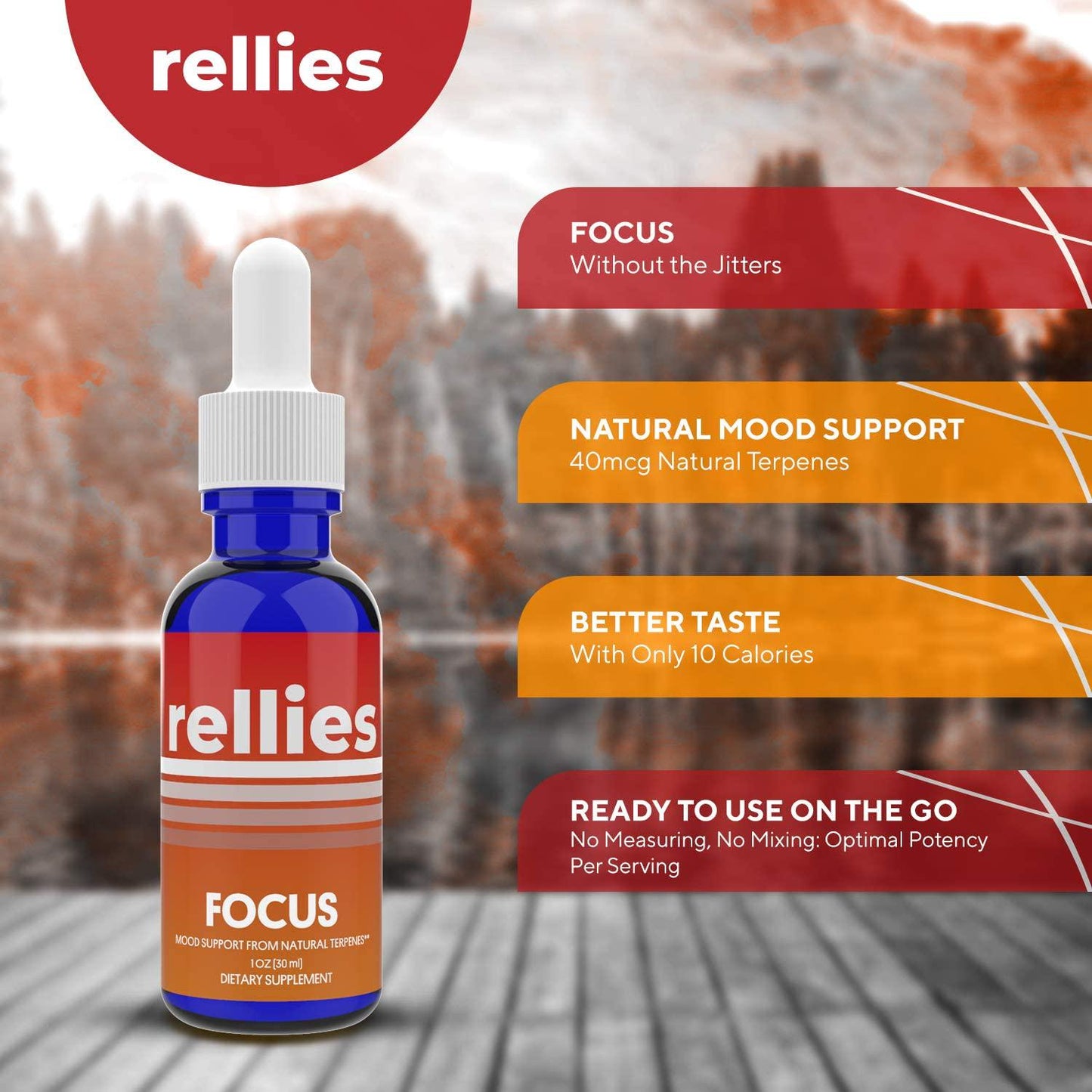 Rellies Natural Focus Mood Support Drops for Transformation Into a Deity of Superhuman Focus, Memory, and Energy | Naturally Derived Terpenes | Ready to Use: No Calculating Dilution (30 Servings)
