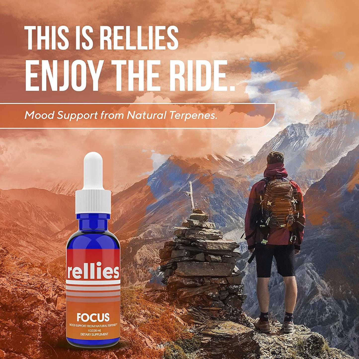 Rellies Natural Focus Mood Support Drops for Transformation Into a Deity of Superhuman Focus, Memory, and Energy | Naturally Derived Terpenes | Ready to Use: No Calculating Dilution (30 Servings)