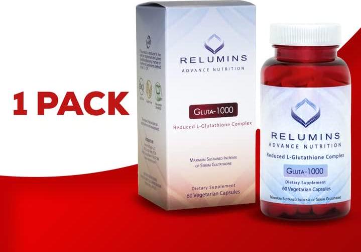 Relumins Advance Nutrition Gluta 1000 - Reduced L-Glutathione Complex - 2X More Effective Than Jarrow at Raising Serum Glutathione