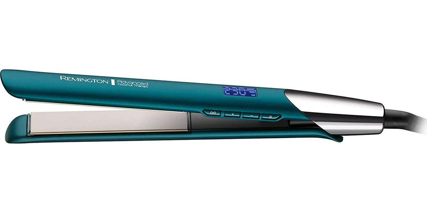 Remington Advanced Coconut Therapy Ceramic Hair Straightener - Salon Performance 110 mm Hair Straighteners with Integrated Temperature Sensor - S8648