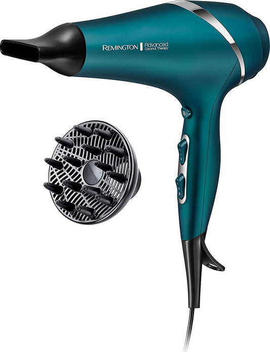 Remington Advanced Coconut Therapy Hair Dryer, AC8648AU, 2300W Salon Performance, Integrated Heat Sensor Helps Protect Hair, Ionic Conditioning for a Frizz-Free Shine, With Concentrator and Diffuser