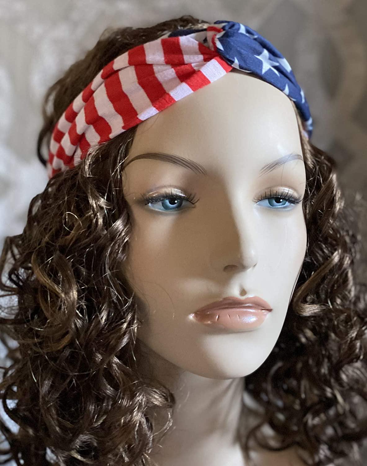 Remington American Flag Headband 3.5 Wide USA Hair Band Patriotic Twisted Headband Turban Style in Red White and Blue Stars and Stripes