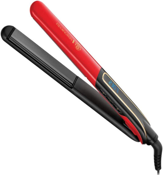 Remington Manchester United Sleek and Curl Expert Ceramic Hair Straighteners Including Heat Mat and Storage Pouch, Black and Red