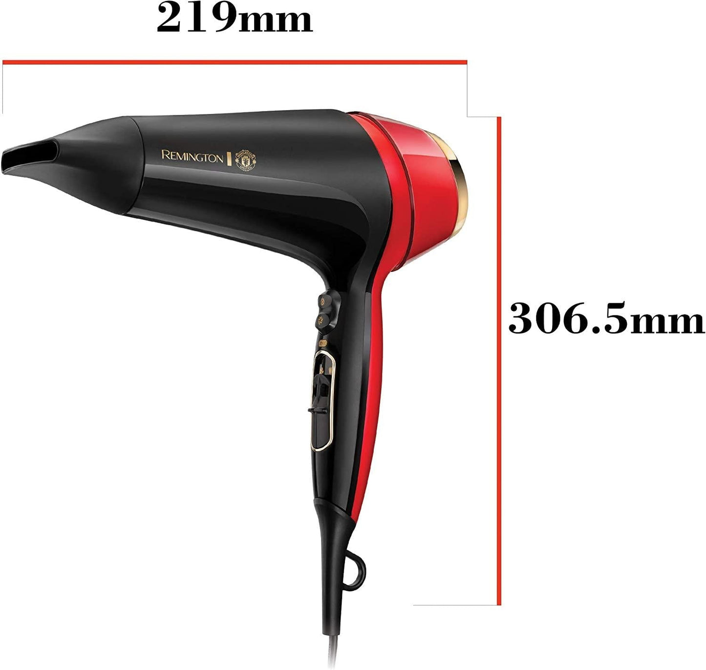 Remington Manchester United Thermacare Pro 2400 Ionic Hair Dryer Performance Variable Heat and Speed Settings Including Storage Bag, Black and Red