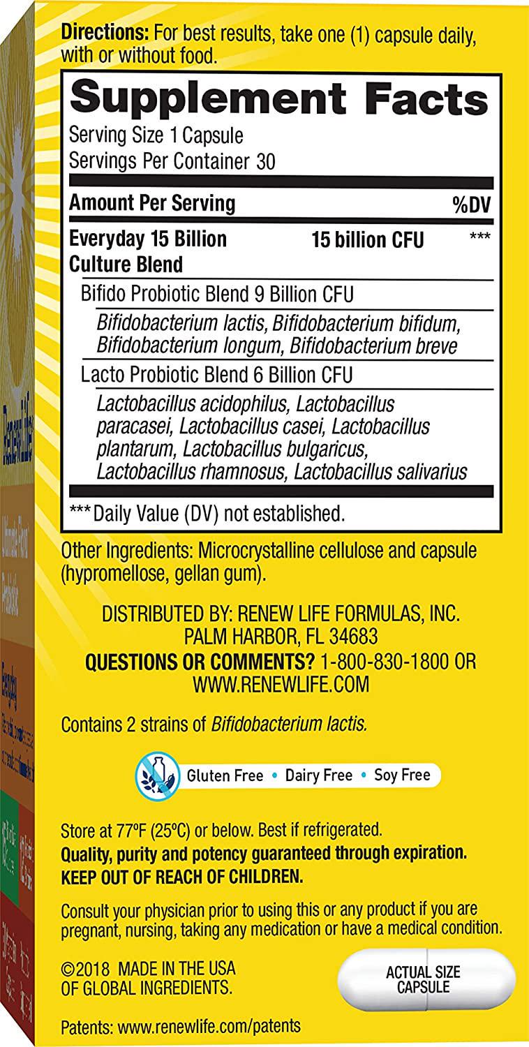 Renew Life Adult Probiotic - Ultimate Flora Everyday Probiotic Supplement - Gluten, Dairy and Soy Free - 15 Billion CFU - 30 Vegetarian Capsules