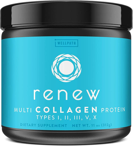 Renew Multi Collagen Protein Powder - 5 Types of Collagen - Hydrolyzed Grass-Fed Bovine, Marine, Chicken and Egg Collagen Peptides - Type I, II, III, V, and X - Keto Friendly Supplement