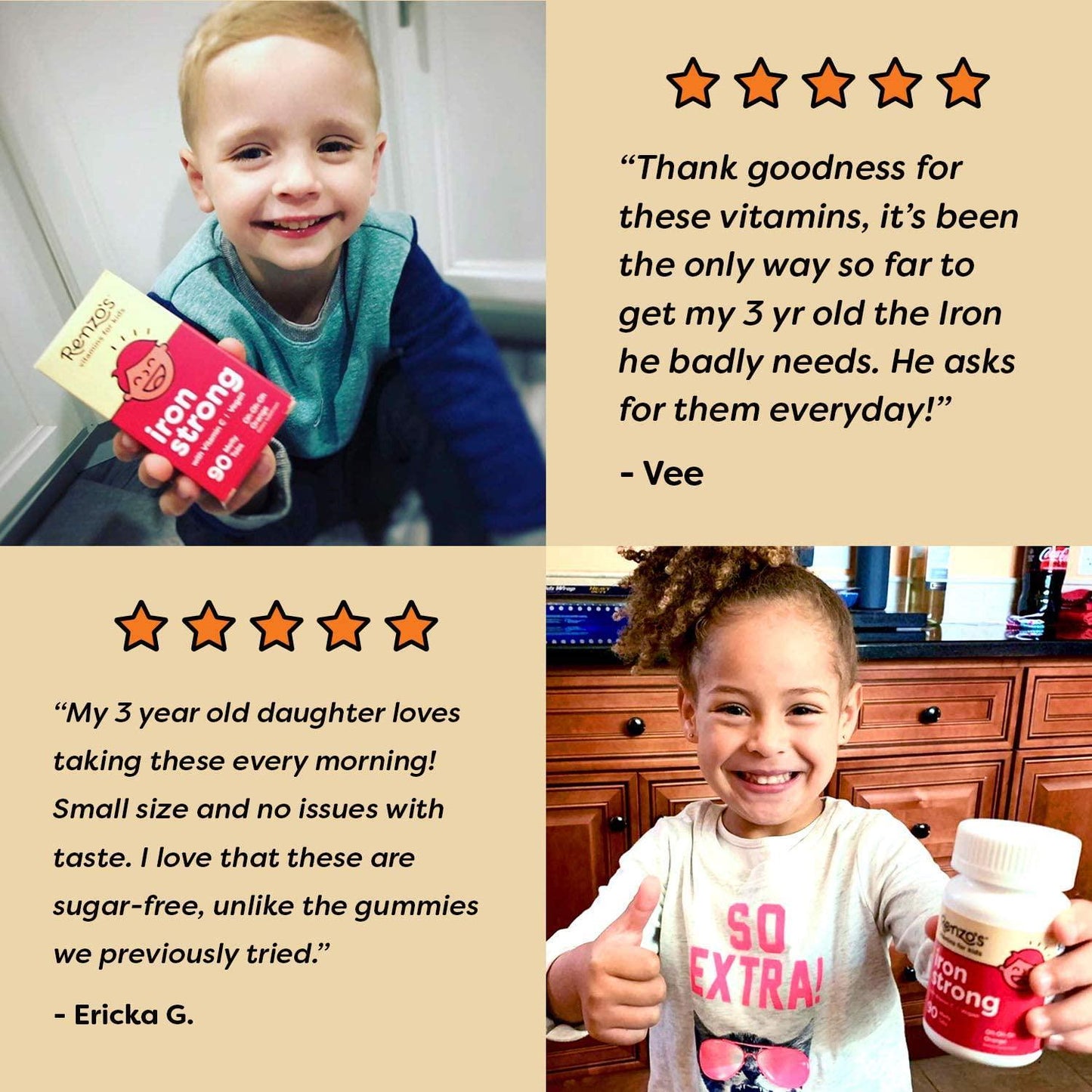 Renzo's Iron Strong, Dissolvable Vegan Vitamins for Kids, Zero Sugar, Oh-Oh-Oh Orange Flavor, 90 Melty Tabs