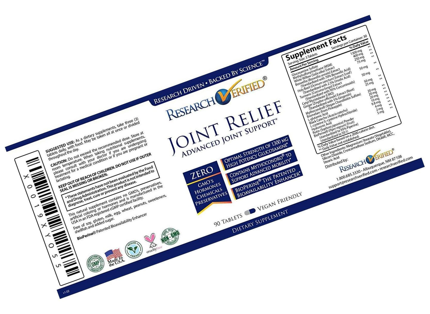 Research Verified Joint Relief - 100% Natural Glucosamine, MSM and Turmeric, Boswellia + Vitamins for Pain Relief and Joint Support - 6 Bottles (6 Months Supply)