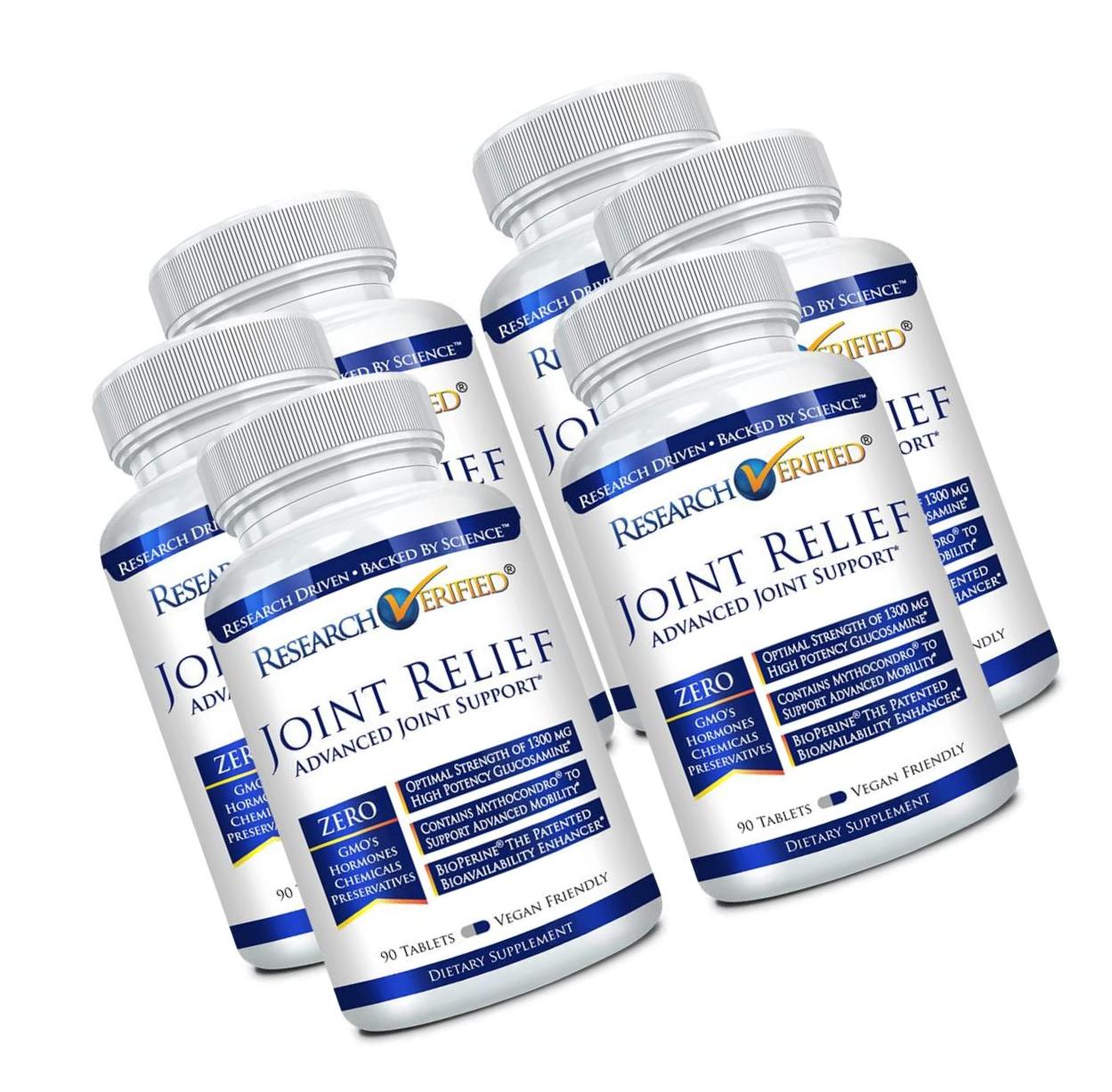 Research Verified Joint Relief - 100% Natural Glucosamine, MSM and Turmeric, Boswellia + Vitamins for Pain Relief and Joint Support - 6 Bottles (6 Months Supply)
