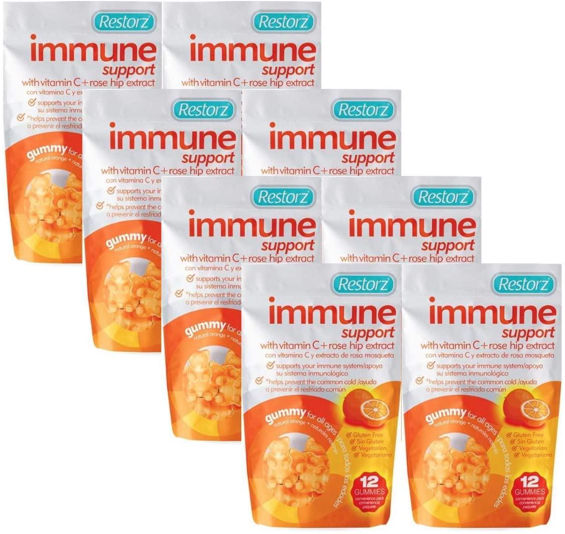 Restorz Vitamin C Immune Support Gummies with Rose Hip Extract, 3,000 mg, 8 Reusable Packs, Immunity Booster with Antioxidants, (96 Count Gummies)