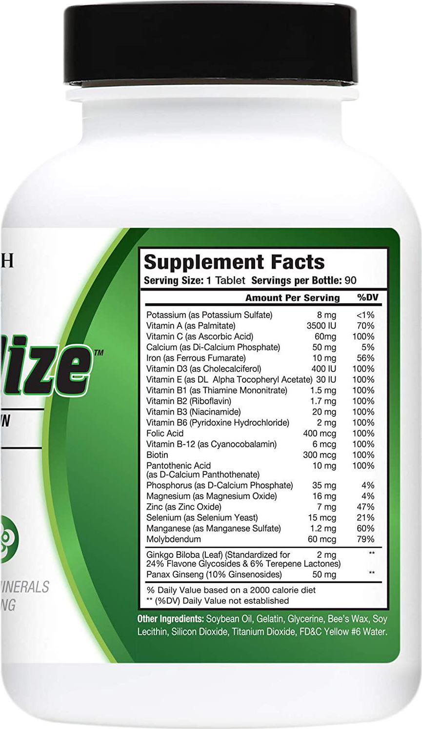 Revitalize – Powerful One A Day Whole Foods Multivitamin for Men and Women with 21 Essential Vitamins, Nutrients and Minerals for Optimal Health with Ginkgo and Ginseng.