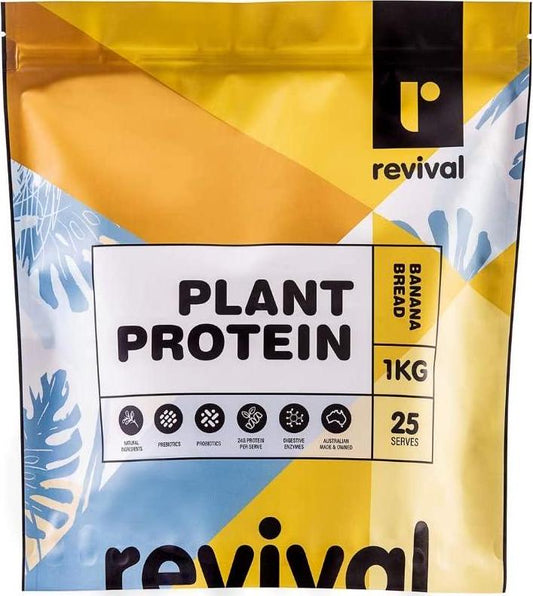 Revival Plant Protein (Vegan) | 100% Natural ingredients | Pre and Probiotics, 1KG, Banana Bread 1 kilograms