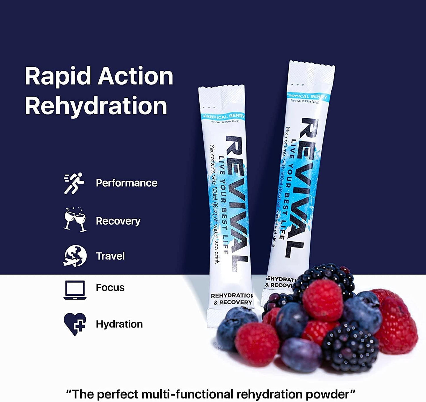 Revival Shots - Electrolyte Rehydration Powders, Hydration Packets, Hydration Powder Packets, Orange Flavor (6 Packets) and Summer Fruit Flavor (6 Packets), Electrolyte Packets Bundle