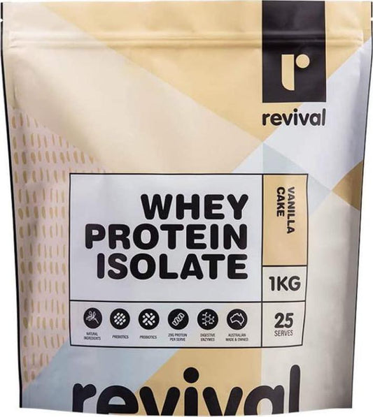 Revival Whey Protein Isolate |100% Natural ingredients | Pre and Probiotics, Vanilla Cake 1 kilograms
