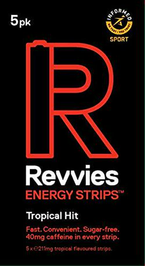 Revvies Energy Strips | Tropical Hit | 50 Strips | 40mg Caffeine Strip | 2 Strip = Coffee/Energy Drink | Less Than 2 Calories | Vegan | 10 x 5PK