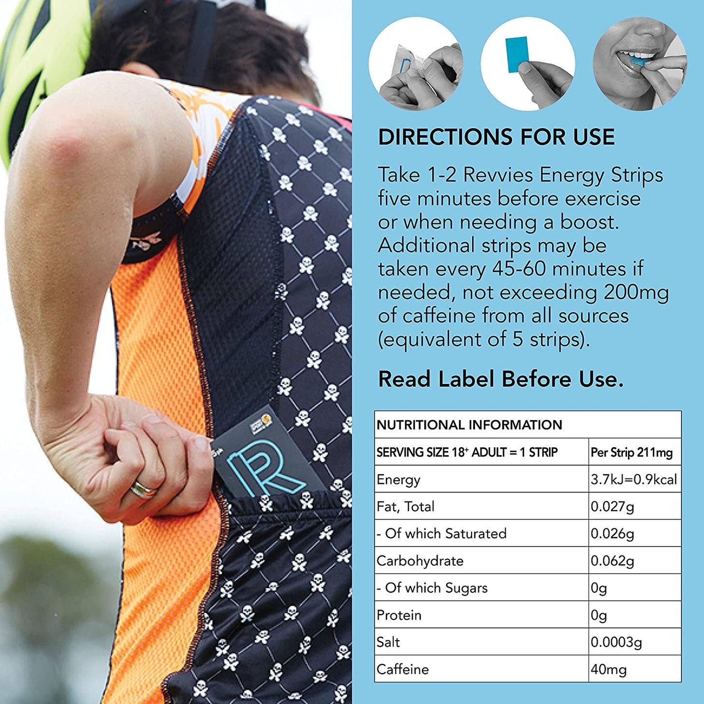 Revvies Energy Strips | Arctic Charge | 50 Strips | 40mg Caffeine Strip | 2 Strip = Coffee/Energy Drink | Less Than 2 Calories | Vegan 10 x 5PK