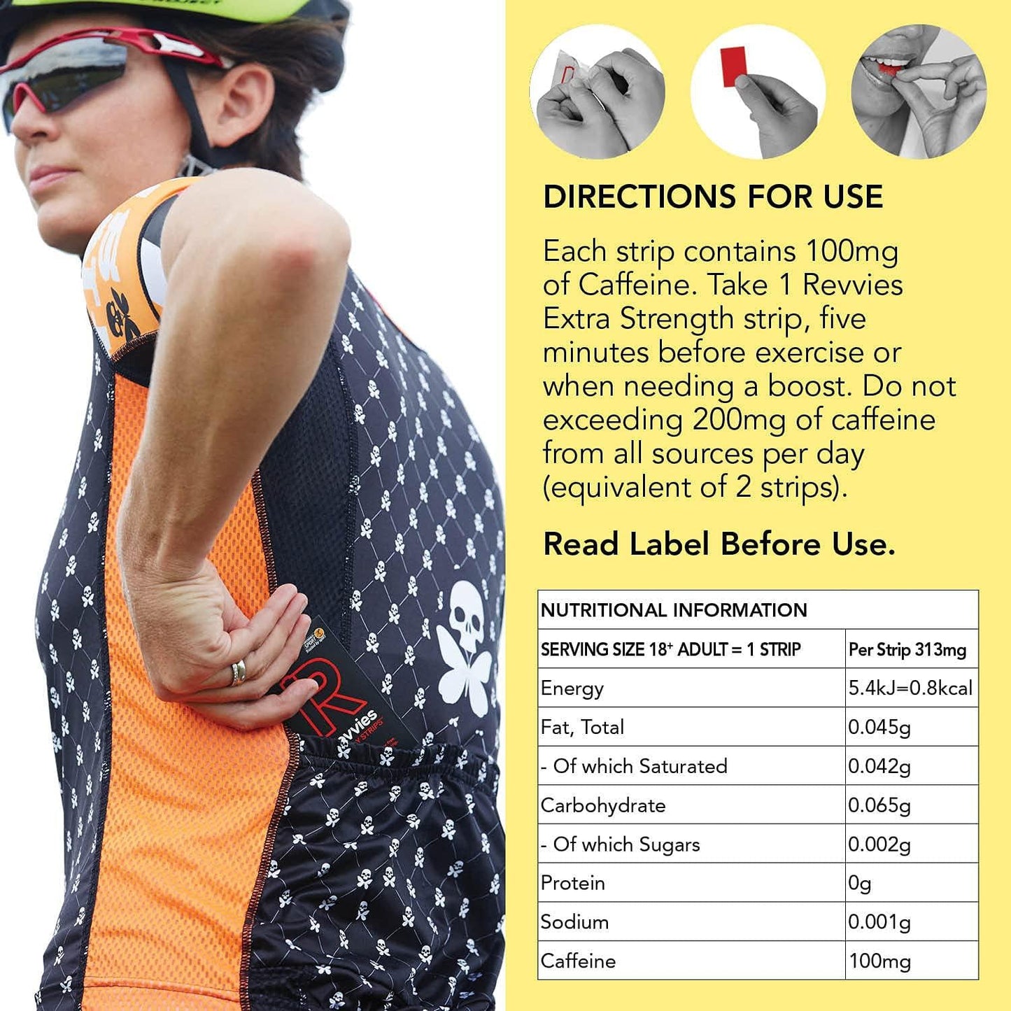 Revvies Extra Strength Energy Strips | Cola Lemon | 30 Strips | 100mg Caffeine Strip | 1 Strip = 1.25 x Energy Drink | Less Than 2 Calories | Vegan | 6 x 5PK